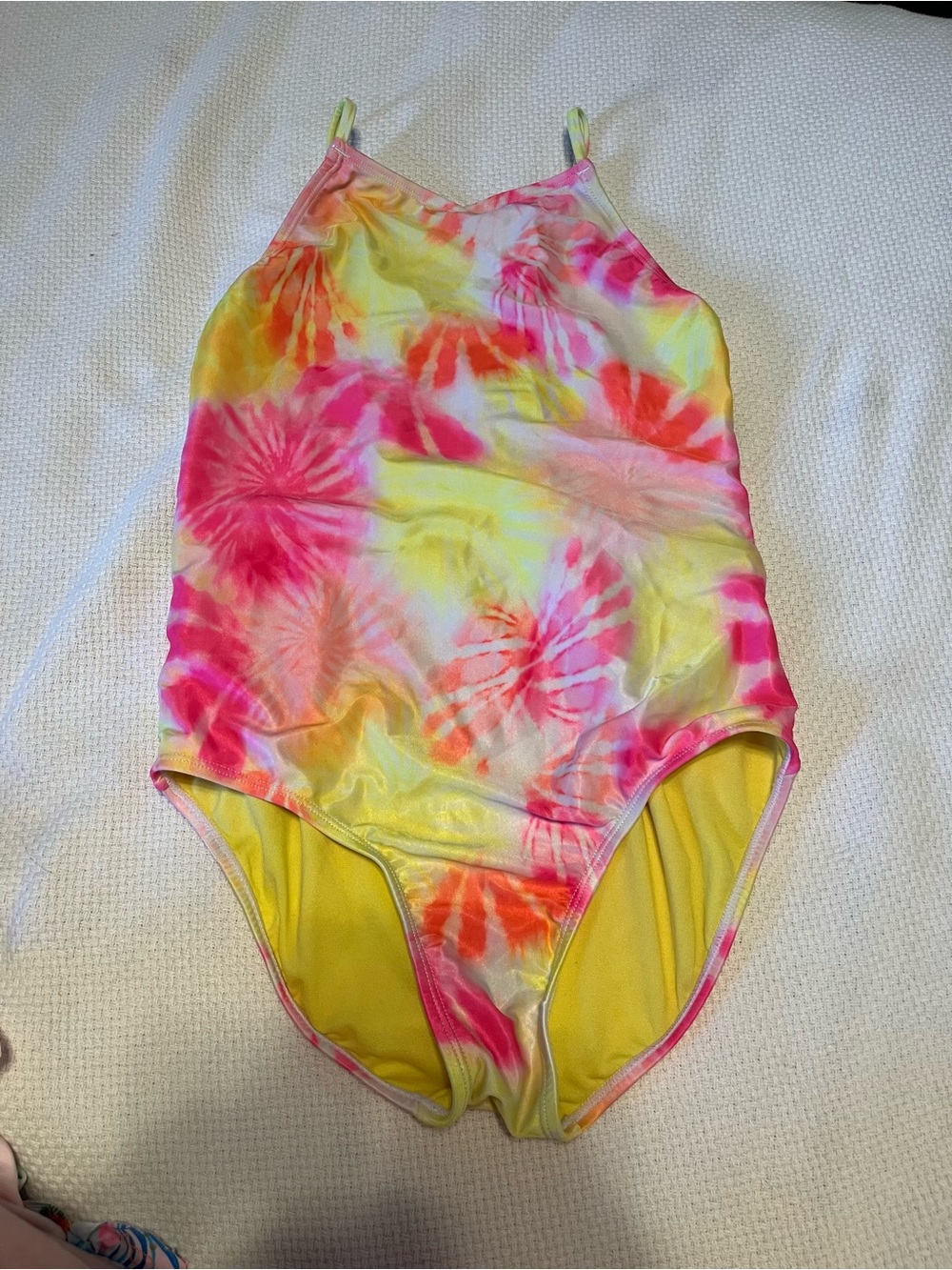 Justice Kids One Piece Swimsuit - Pink, Yellow, Orange Tie-Dye